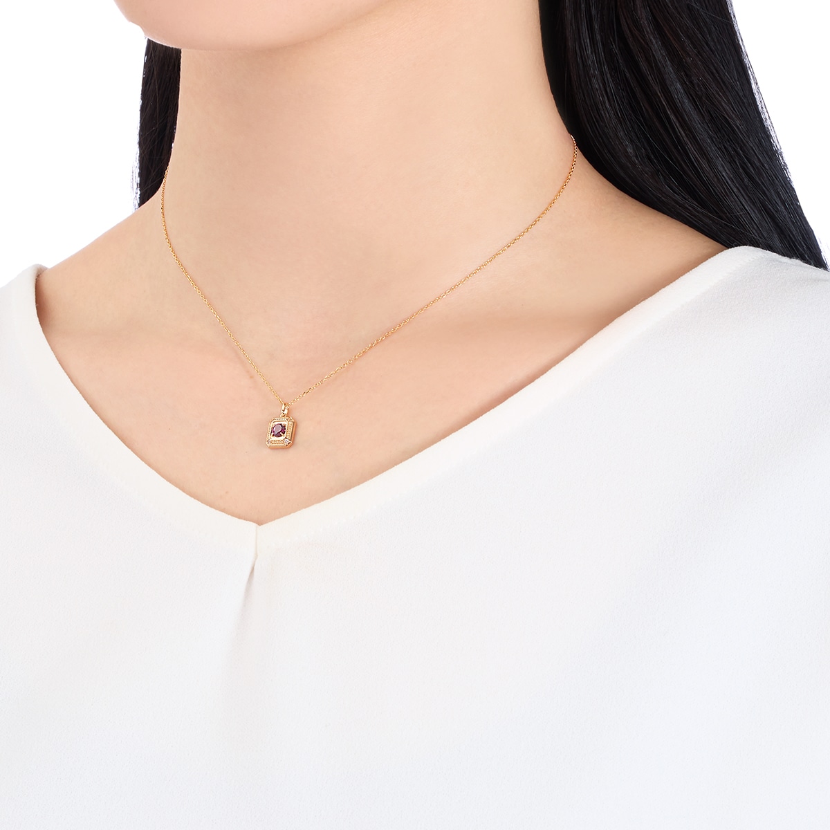 K10イエローゴールドロードライトガーネットネックレス(RPN038-001