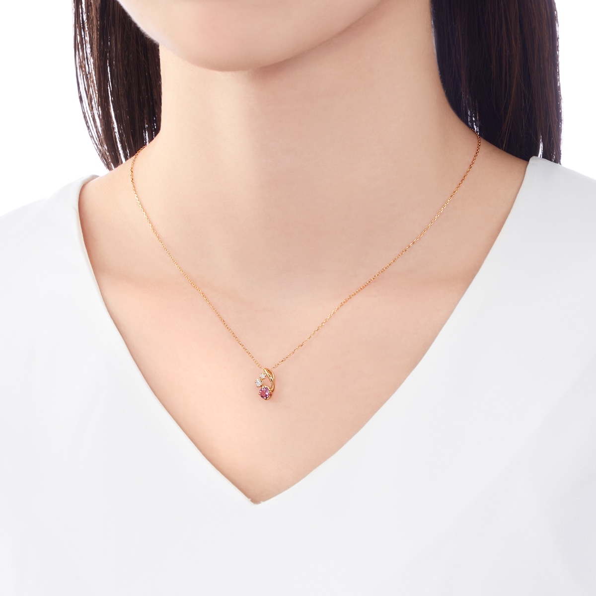 K18イエローゴールドピンクガーネットネックレス(RPN137-003)|TSUTSUMI