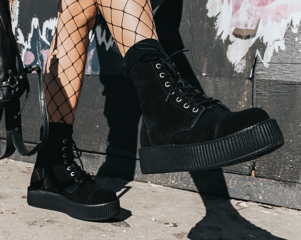 Black Suede Combat Creeper Boots - T.U.K. Shoes