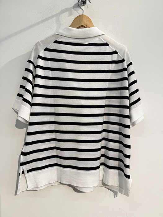 JOHN SMEDLEY SOLA オーバーサイズボーダー柄コットンニットポロシャツ