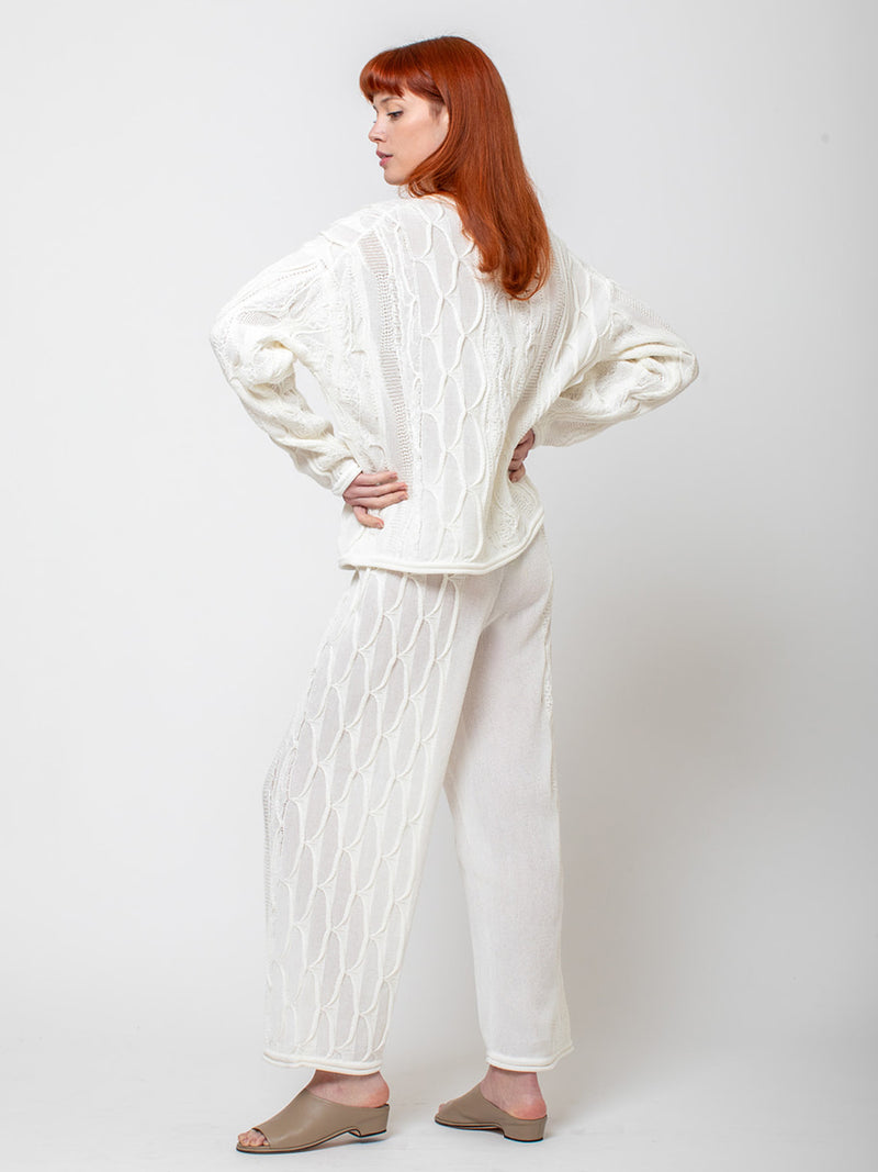 Black Crane | Cable Knit Pants - Ivory | Verdalina