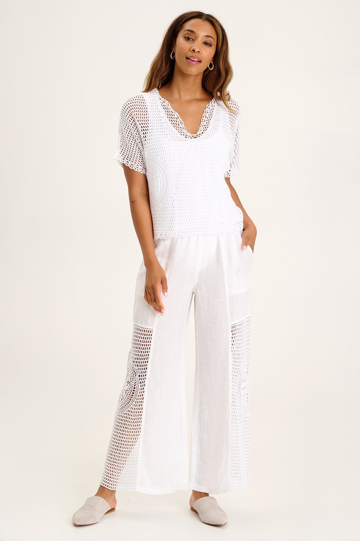 XCVI Tangent Linen/Crochet Wide Leg Pant
