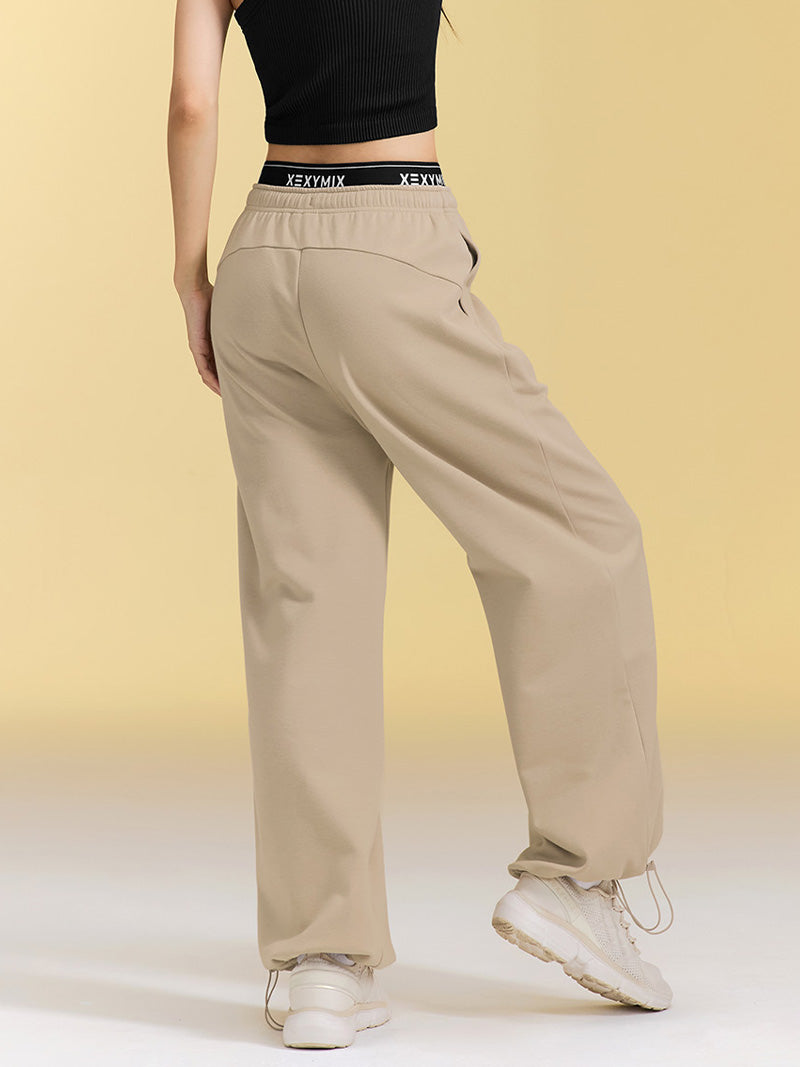 裏起毛 ロゴ入りバンド レイヤード風 ワイドパンツ