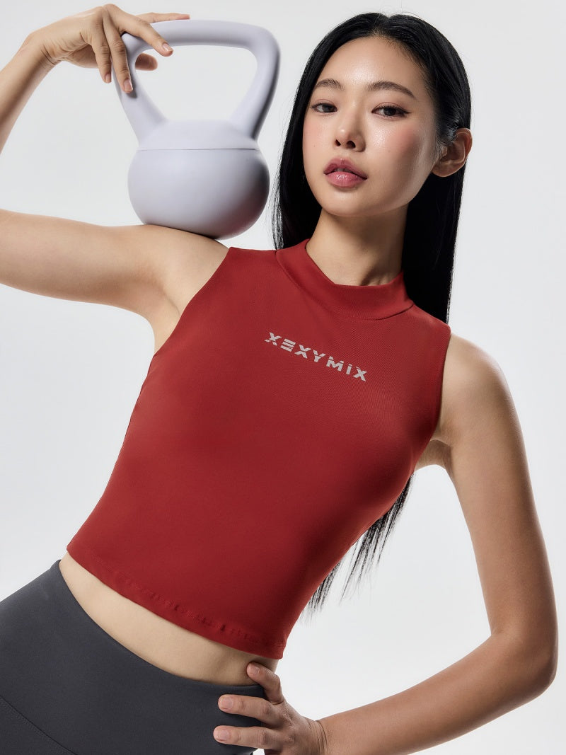 モックネック ロゴポイント クロップド丈 ブラトップ