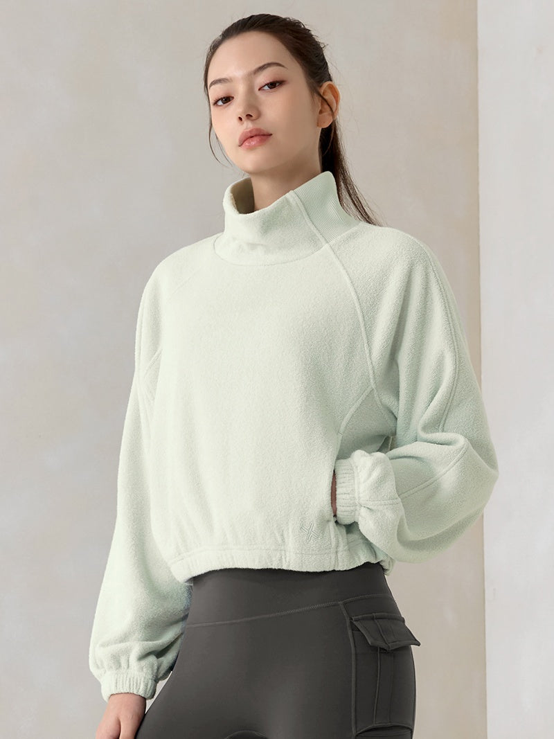 XTFMT02J3 裏起毛 ドローコード ハイネック クロップド丈 長袖