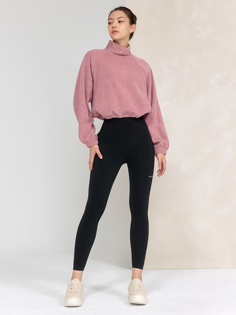XTFMT02J3 裏起毛 ドローコード ハイネック クロップド丈 長袖