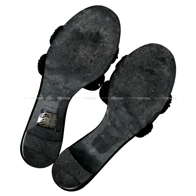 HERMES エルメス サンダル オアジス クリスタル ビジュー #35.5 黒