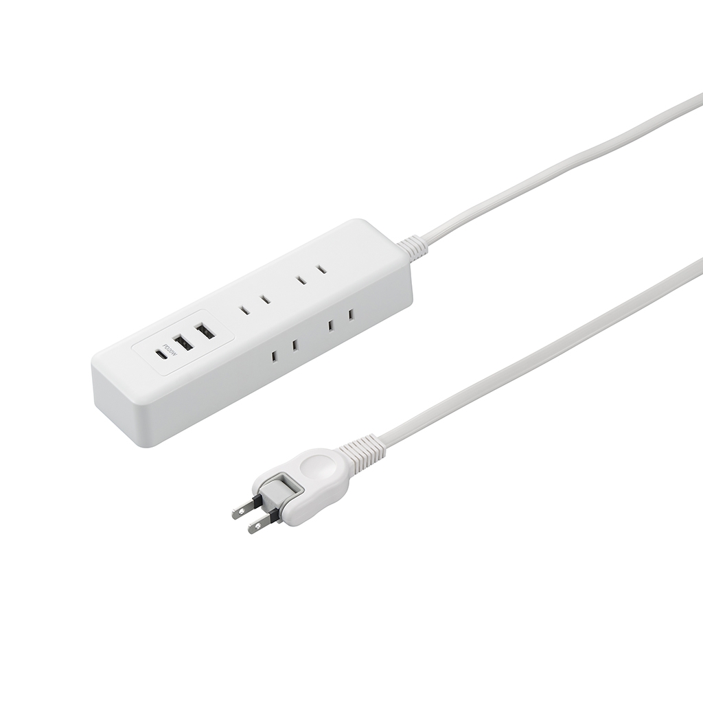 雷ガード付両挿しUSBタップ 2個口1mホワイト｜YAZAWA CORPORATION