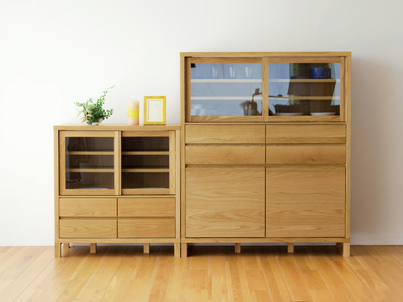 ダイニングボード 85幅 食器棚 引き戸 ガラス戸 低め 食器棚 木製