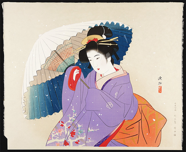 伊東深水作 吹雪 無落款 掛軸 伊東深水作 吹雪 無落款 掛軸 伊東深水作