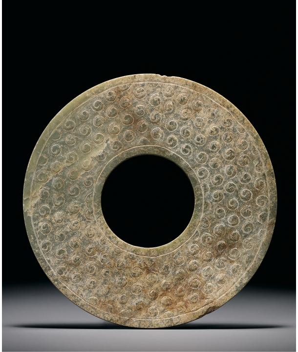 中国戦国時代 青玉 獣首渦文璧 古玉 装飾品 出土品 中国戦国時代 青玉