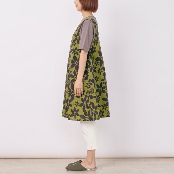 リップルフラワープリントチュニックエプロン 2way(グリーン)｜SALE
