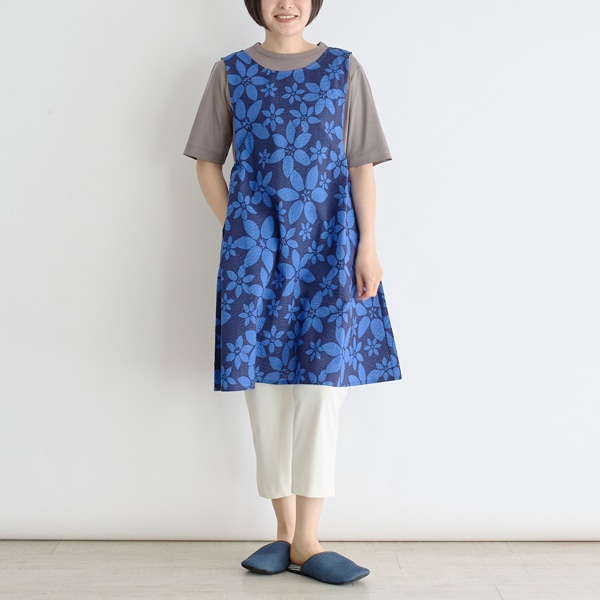 リップルフラワープリントチュニックエプロン 2way(グリーン)｜SALE