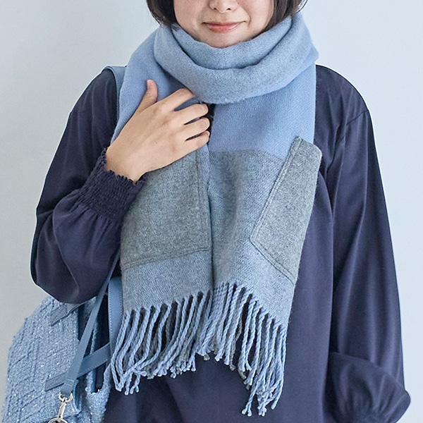 ポケット付きマフラー(サックス×グレー)｜SALE（ファッション）｜料理
