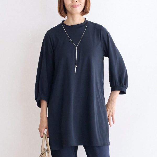 強撚スムースバックプリーツチュニック(M ネイビー)｜SALE