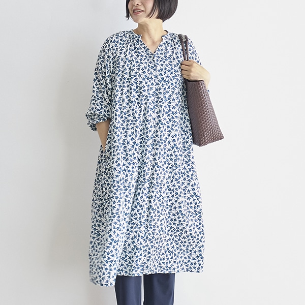 フラワープリントワンピース(ブルー)｜SALE（ファッション）｜料理家