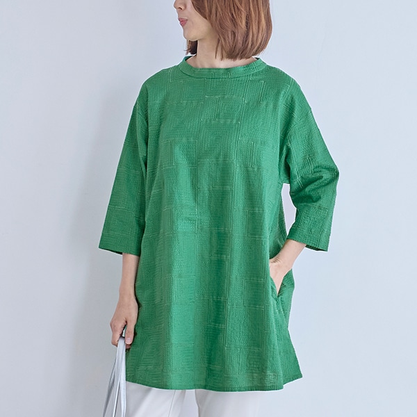 総柄刺繍チュニック(グリーン)｜ワンピース・チュニック｜料理家 栗原