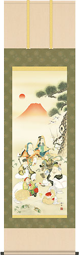 開運・鯉の滝登り 長江桂舟作 七福神吉祥之図