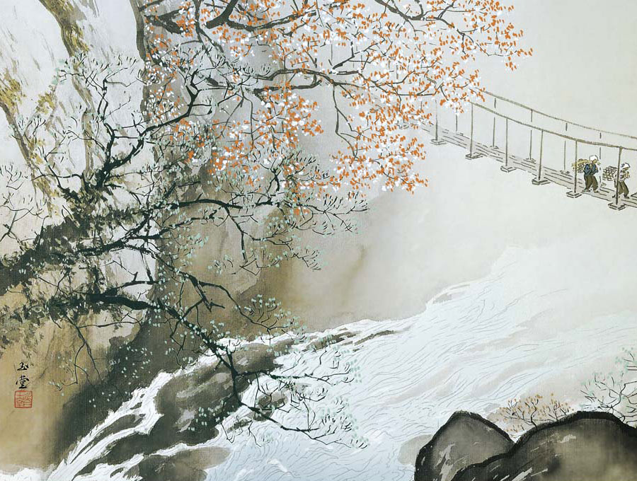 掛軸○ 川合玉堂筆 『深林宿雪』 リトグラフ 限定250部 大幅 【公式通販】