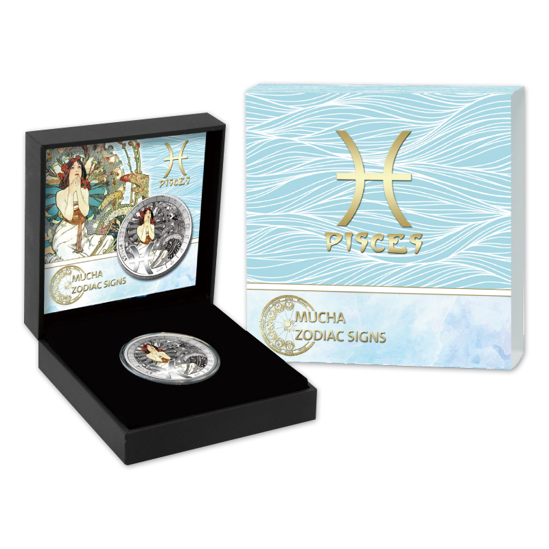 ミュシャ × 黄道十二宮 ― 蟹座、Cancer 銀メッキ付き白銅貨 ミュシャ