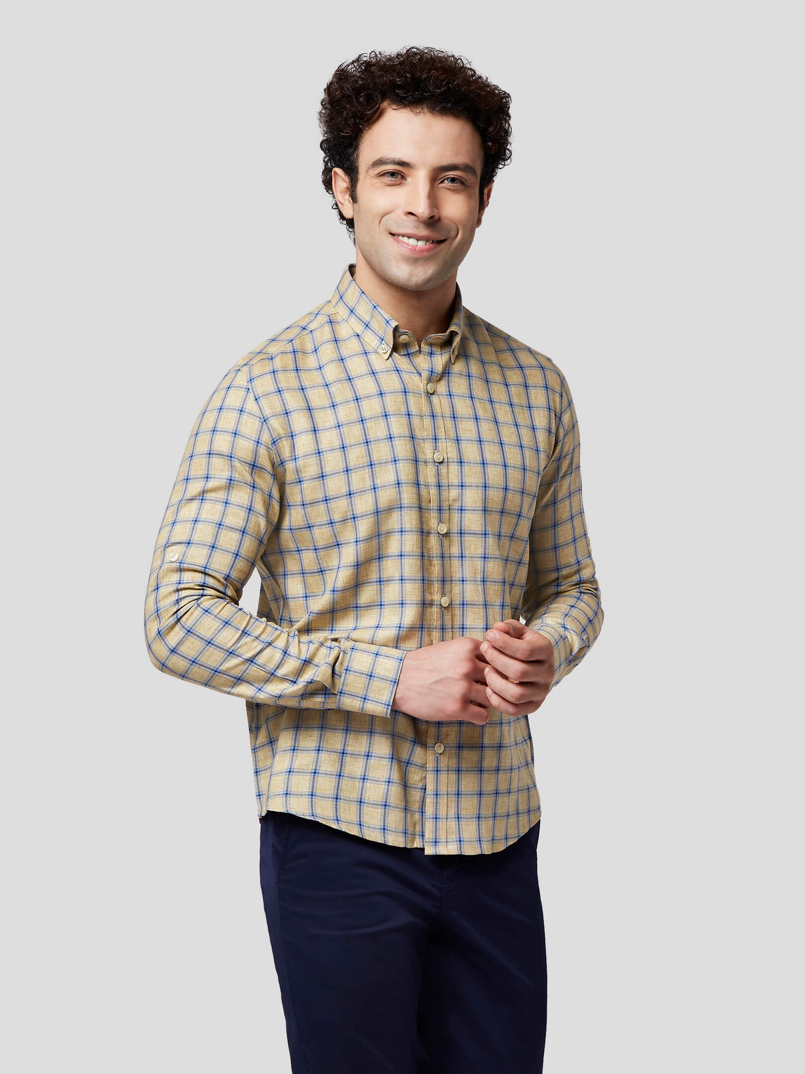 Indulge Beige-Blue Check Shirt – Zest Mélange
