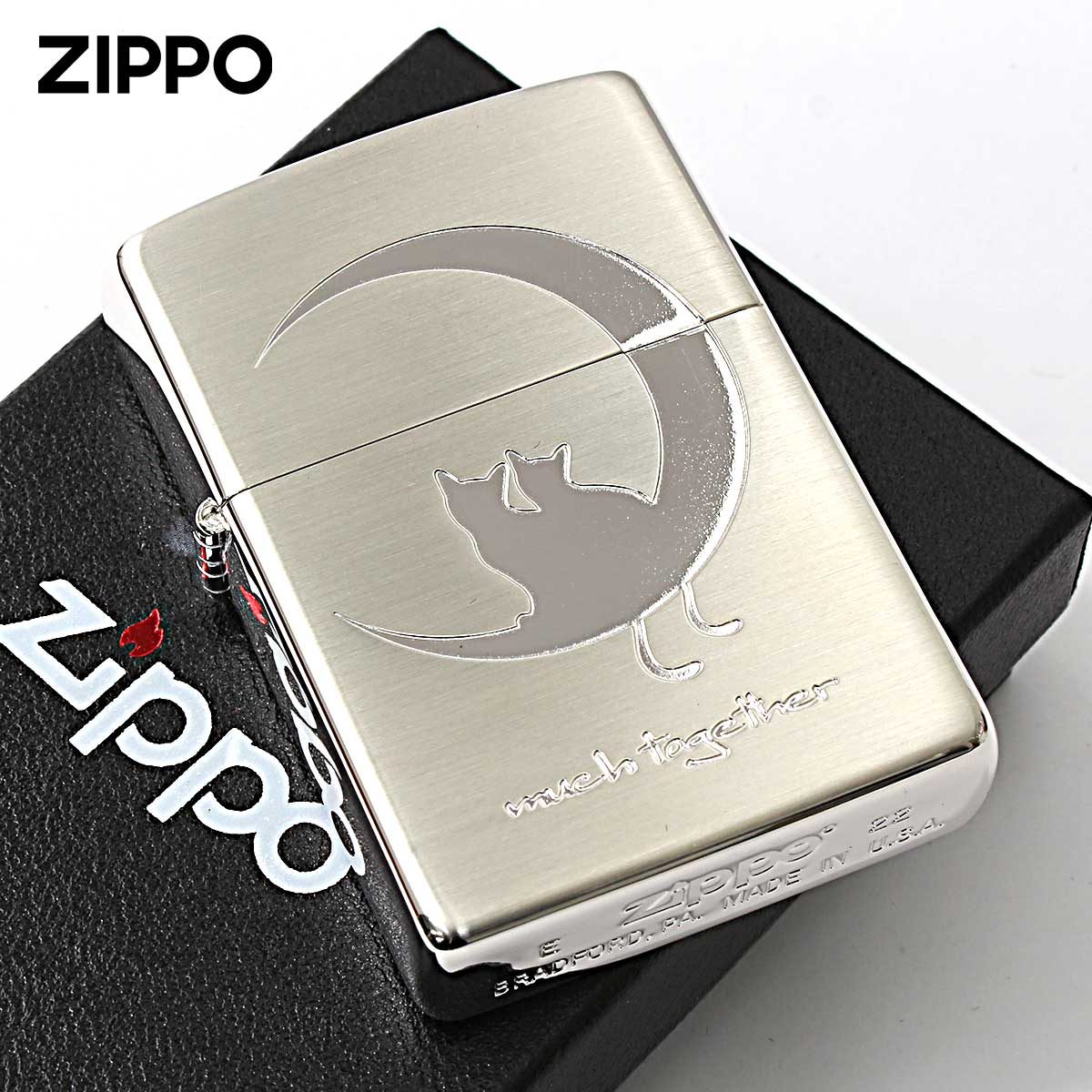 ねコネコ】ZIPPO ライター ペアハート ブルー シルバー ケース付 ね