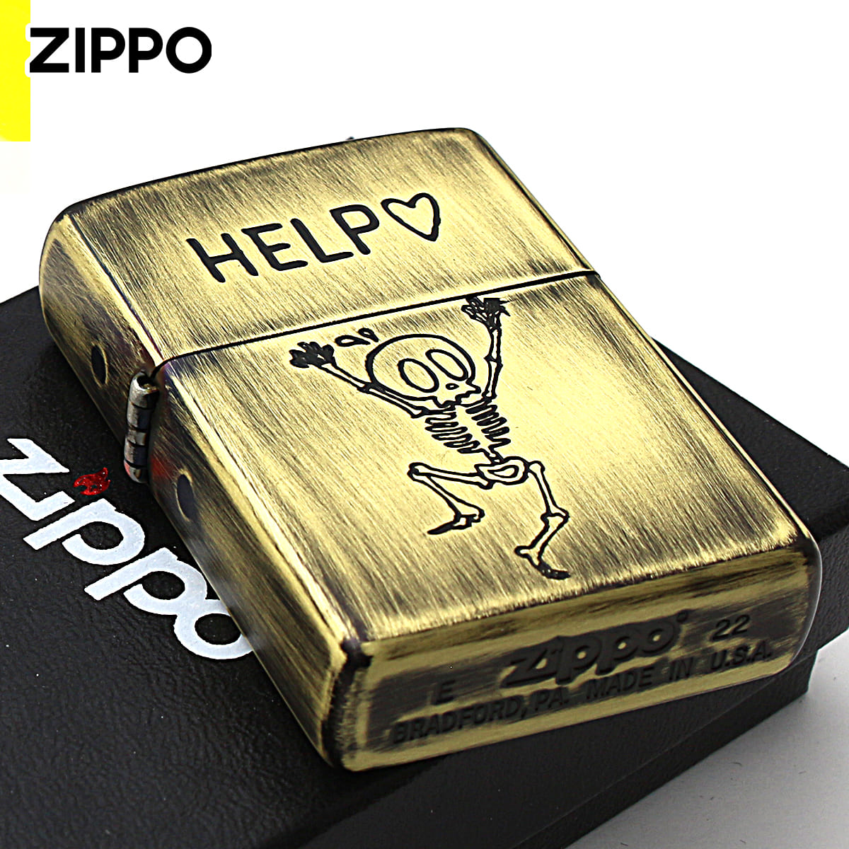 Zippo ジッポー スカル ドクロ 骸骨 真鍮 ブラス ユーズド仕上げ FUNNY