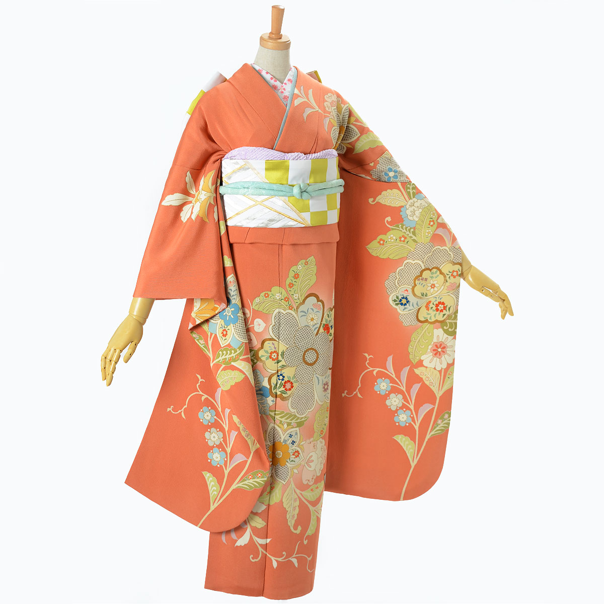 振袖：R156 【訳あり】柿色 唐花文様☆(絹)│ 振袖レンタル │ 京都