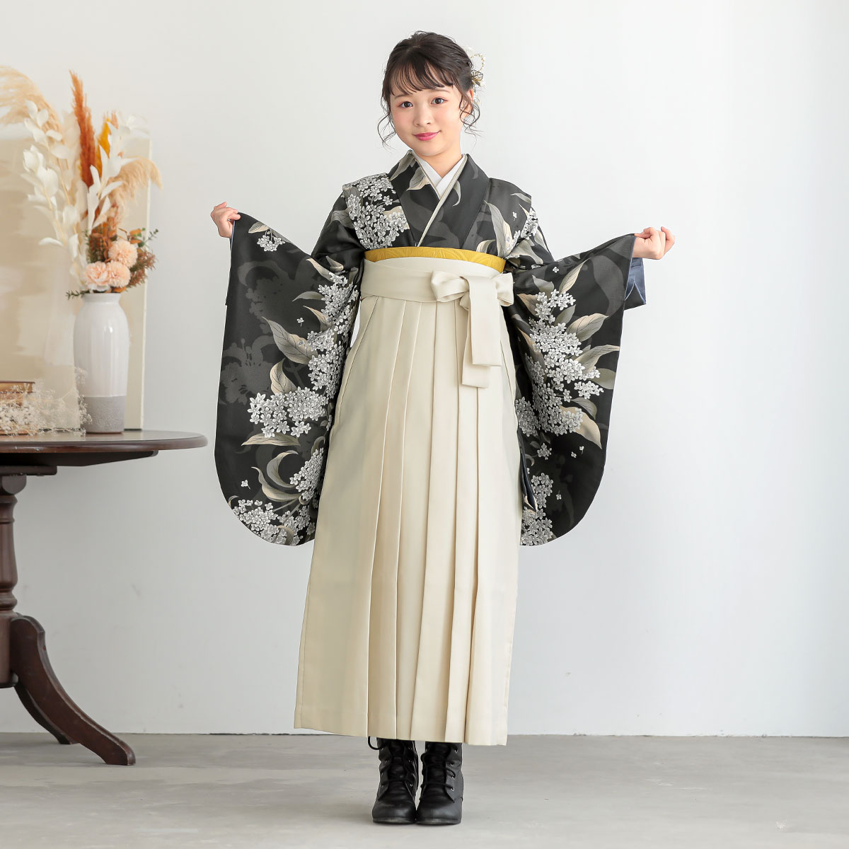 小学生袴:A387 黒 銀木犀(G1054)│ 袴レンタル │ 京都着物レンタル夢館