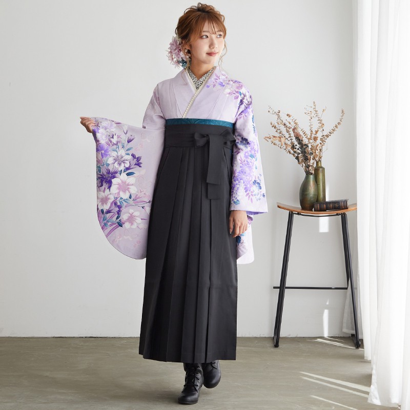 二尺袖袴：ハナエ・モリG189 藤紫 牡丹と百合│ 袴レンタル │ 京都