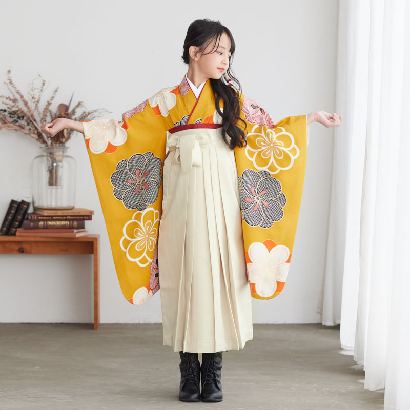 四つ身＋袴レンタル：N036 紅一点 黄色 ねじり梅│ 袴レンタル │ 京都