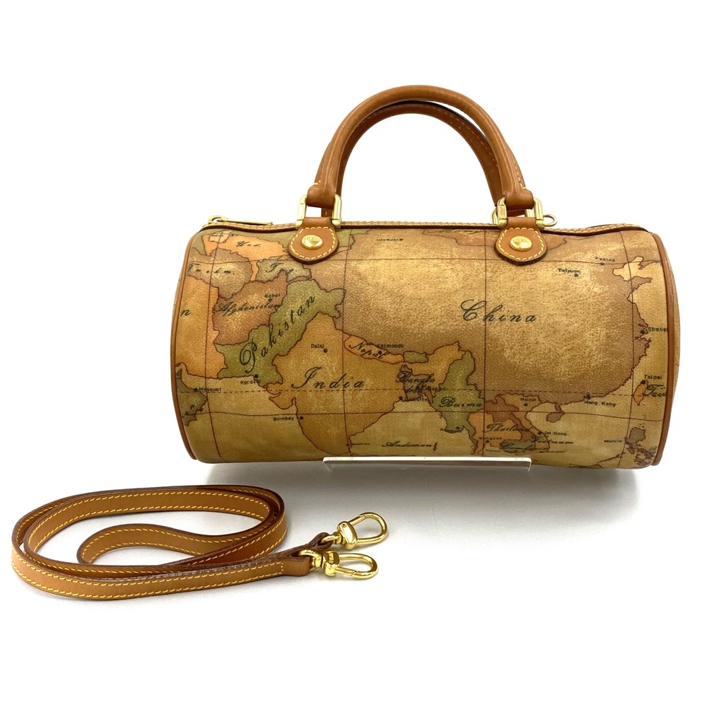プリマクラッセ/2WAYミニボストンバッグ/円筒型/地図柄/PVC/キャメル