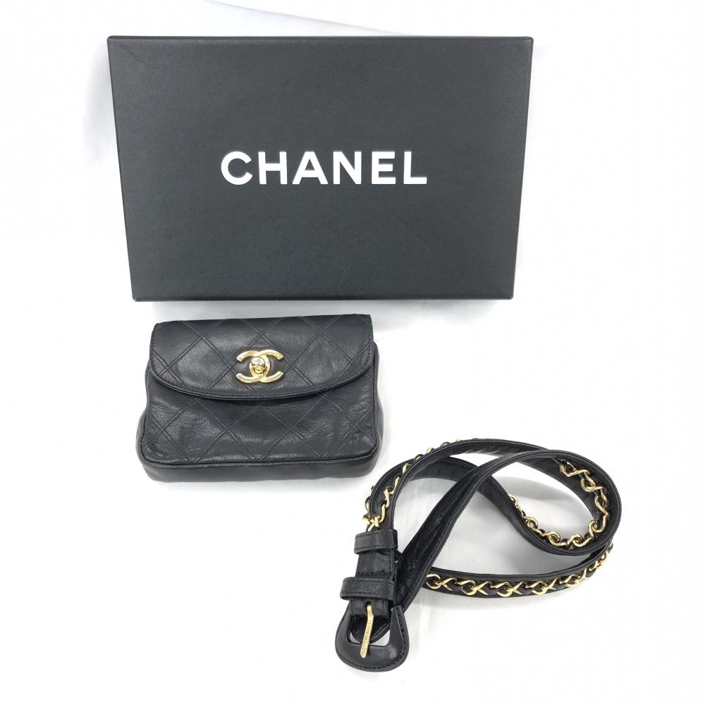 シャネル/ウエストポーチ/ビコローレ/レザー/ブラック/ベルト付/シール