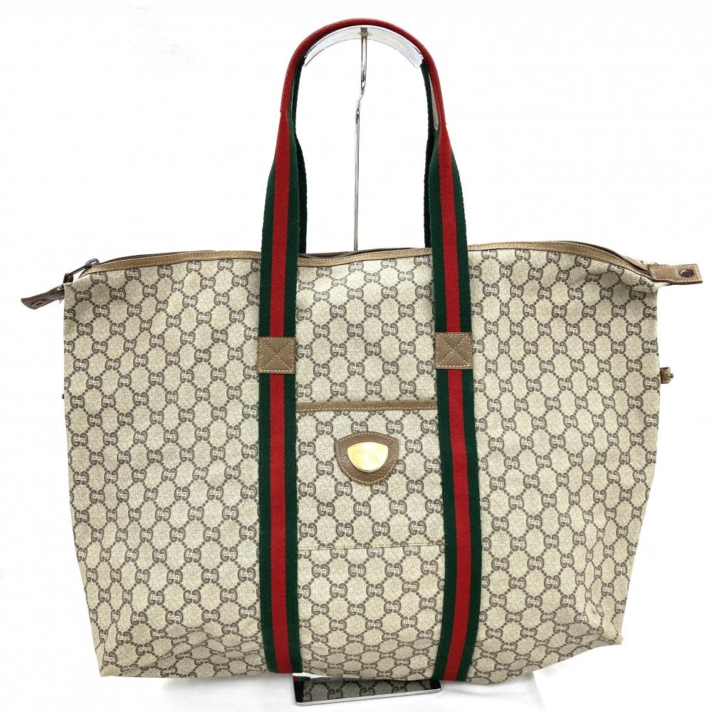グッチプラス/ボストンバッグ/シェリーライン/GGスプリーム/ベージュ