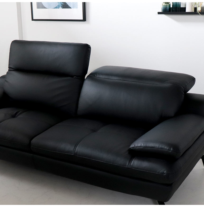 輸入家具 本革 リクライニングソファ 三人掛け ブラック(黒