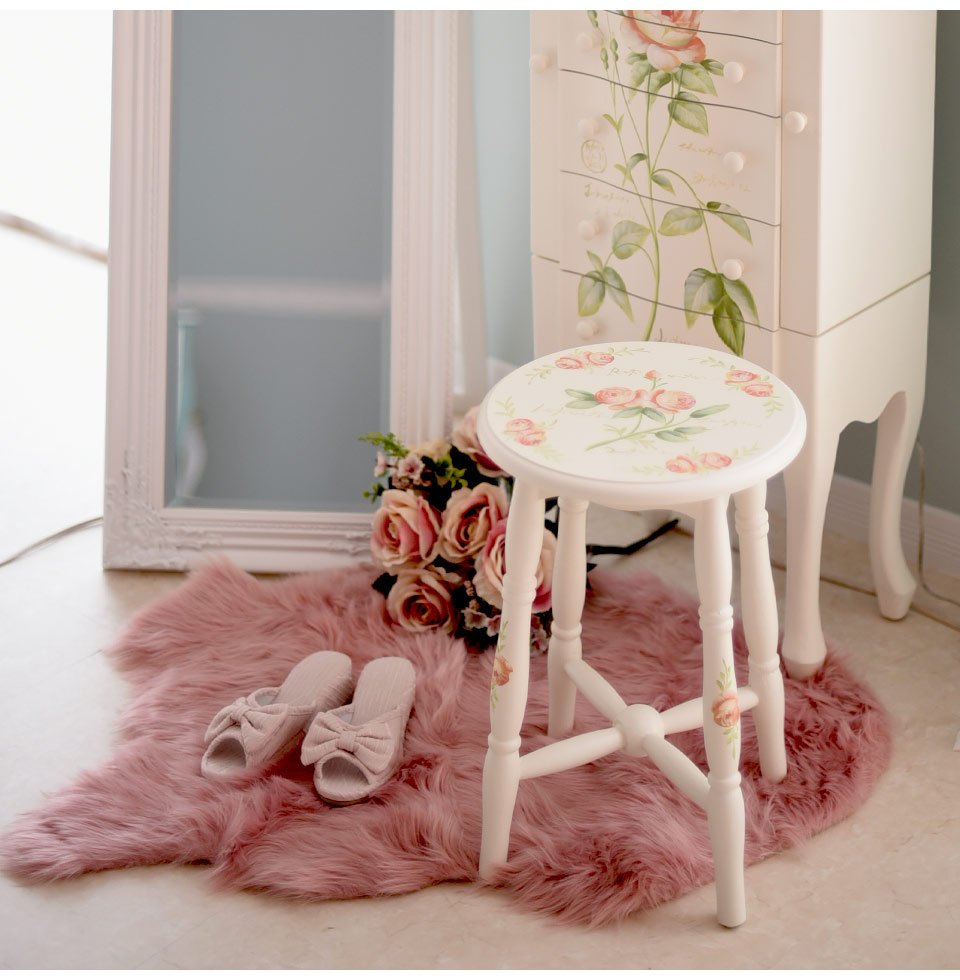 ハンドペイント 薔薇のスツール フレンチホワイト｜姫系ローズ家具