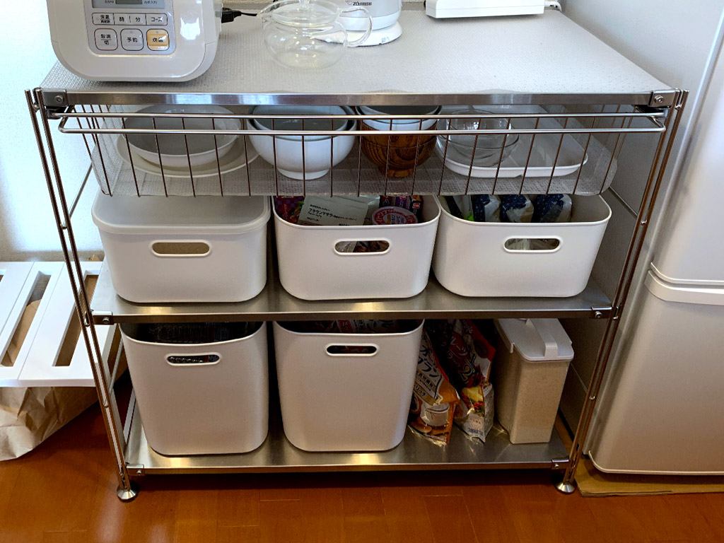 無印良品 ステンレスユニットシェルフ キッチン ラック バスケット付き