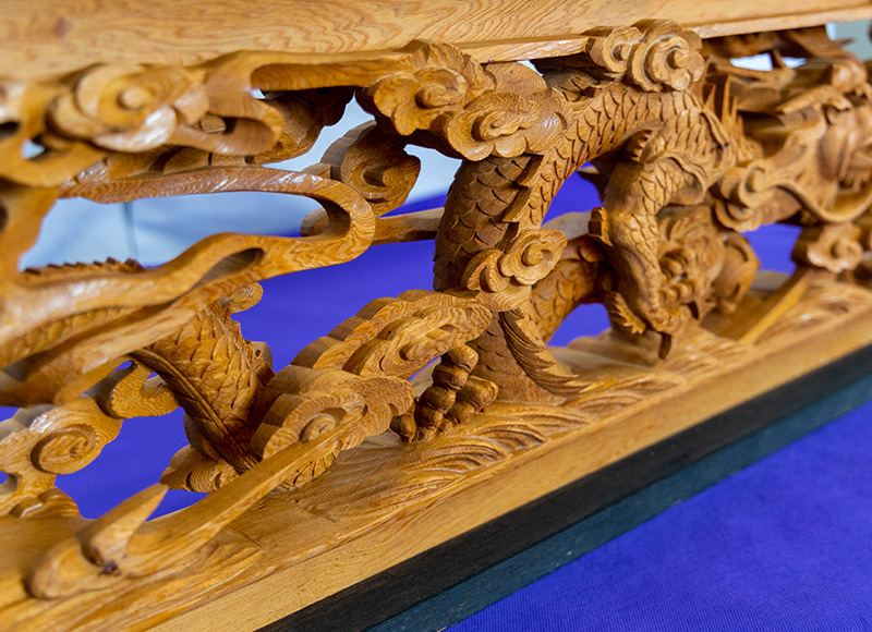 彫刻欄間】 杉特上彫刻欄間 （双龍） 〔右向〕 一点物 新品 - 山清片山