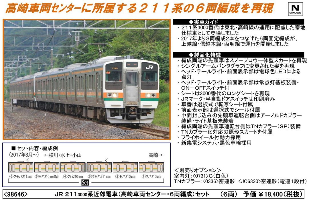 TOMIX 211 3000系近郊電車(高崎車両センター・6両編成)セット 98646
