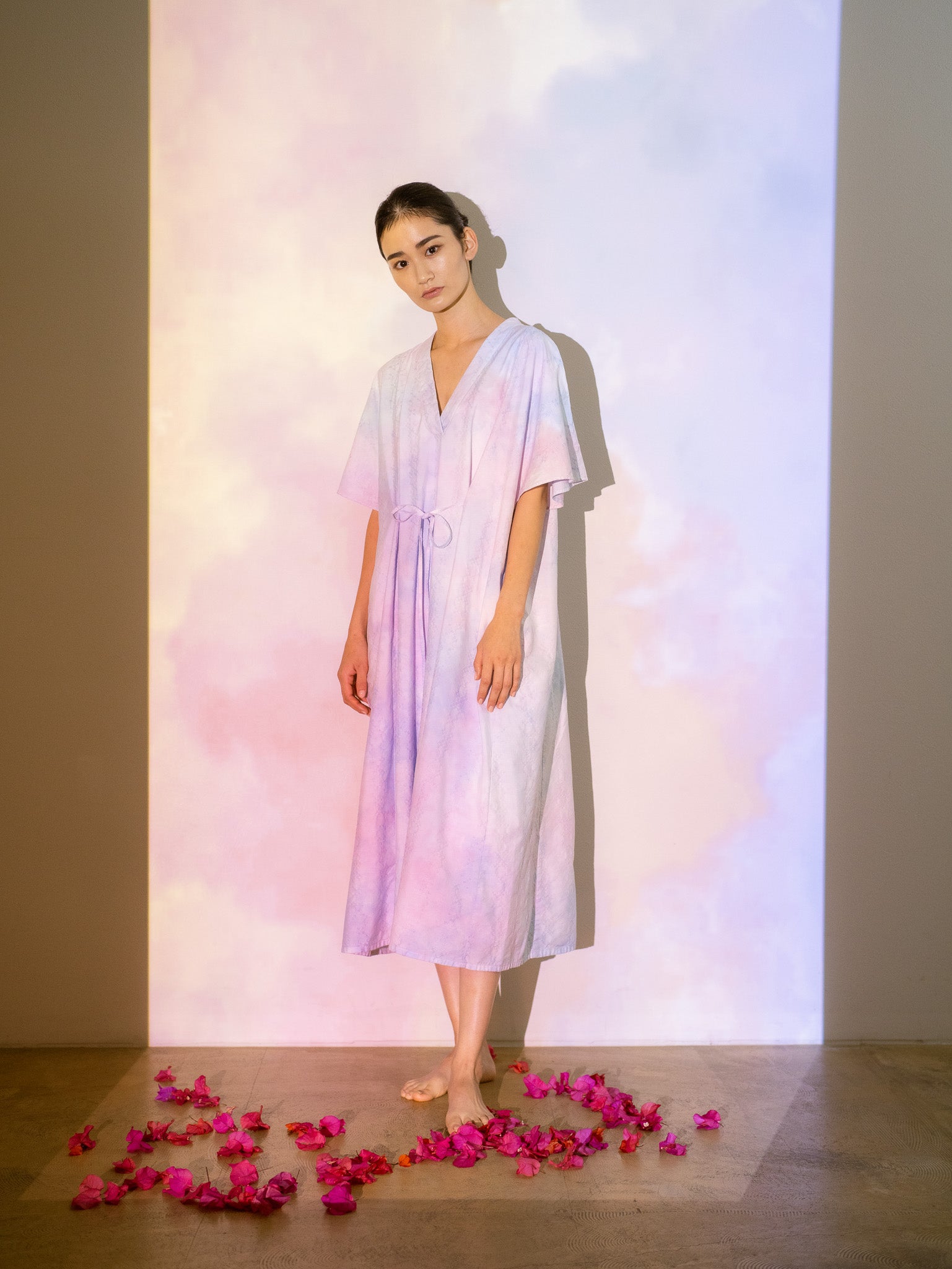 YOAKE】ゆったりワンピース(Pink×Saxe blue)