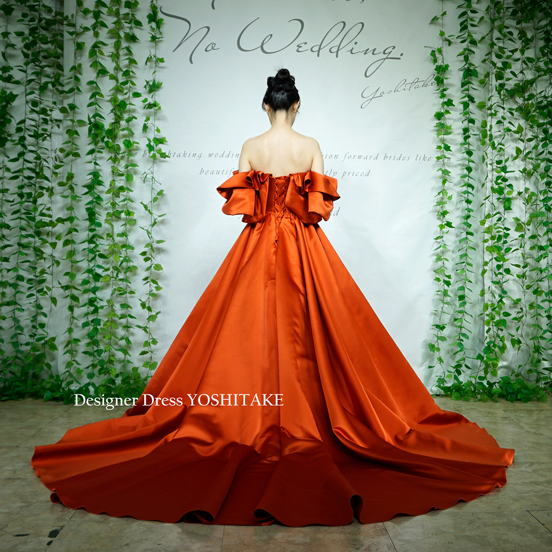 ウエディングカラードレス.テラコッタ.Aライン.編み上げ.(披露宴.お