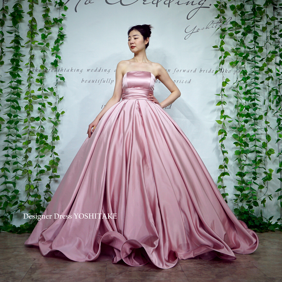 上質サテン】ピンク カラードレス 花柄トップス お色直しにも♪ 上質