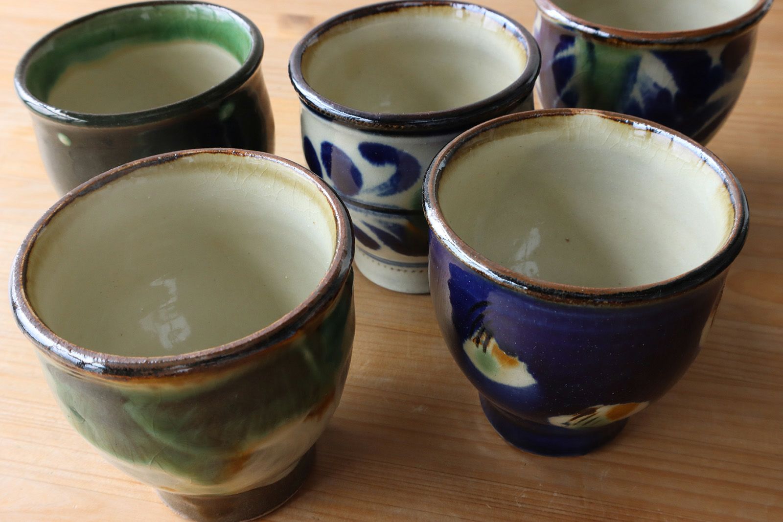 くう】沖縄の民藝陶器 湯呑み5種5客 くう】沖縄の民藝
