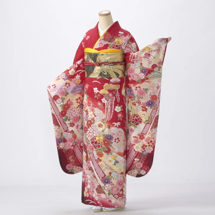 f0715143】【赤・ワイン系】振袖 販売 フルセット Mサイズ 【中古