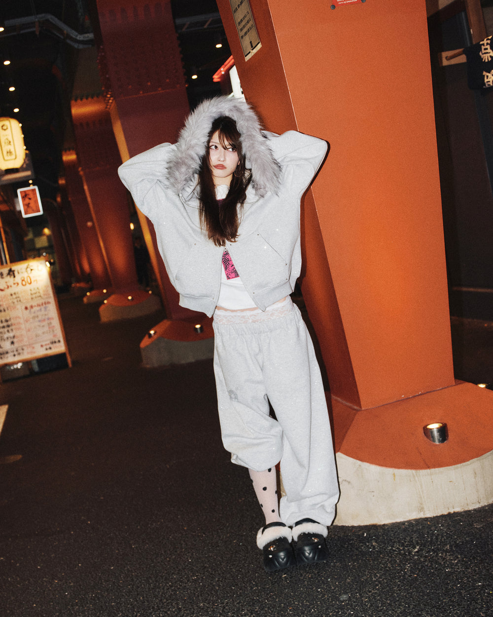 90 Logo Glitter Fur Zip Hoodie – YZ