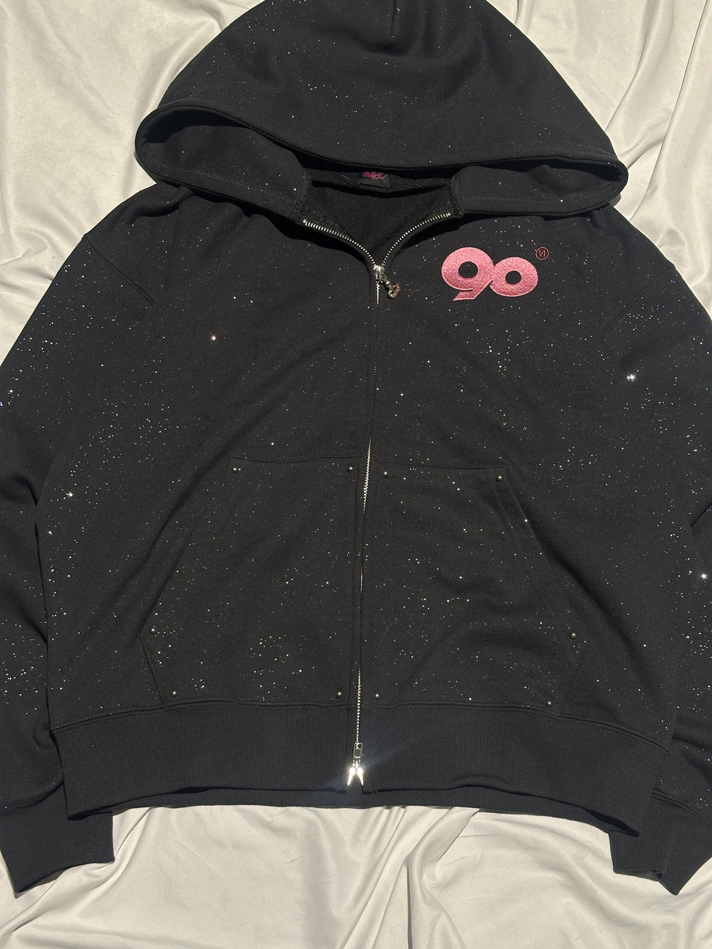 90 Logo Glitter Light Zip Hoodie【9090girl】 – YZ