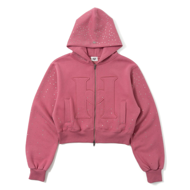 H heart logo rhinestone zip hoodie – YZ