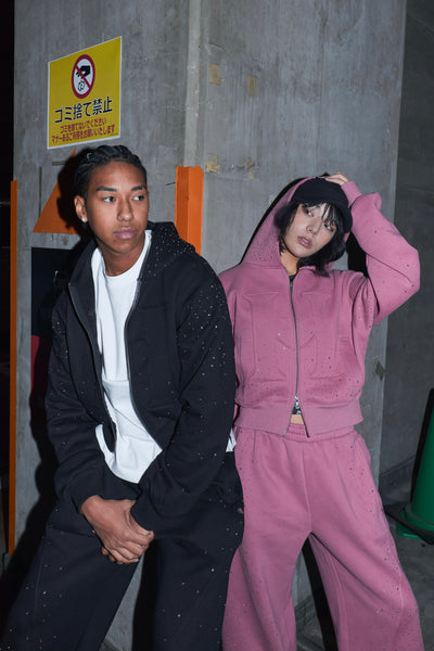 H heart logo rhinestone zip hoodie – YZ