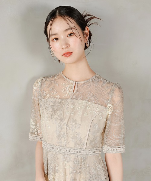 Kana ドレス シック フラワー刺繍 ラダーレース フレア パーティー