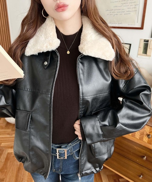 Rose Muse（ロゼミューズ） レザージャケット ライダース Curly fur